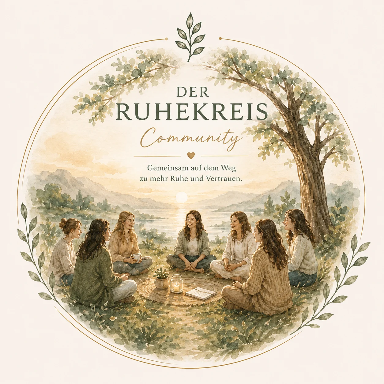 Aquarell Frauenkreis unter einem Baum